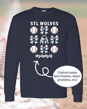 Load image into Gallery viewer, STL Wolves Bows Custom Apparel
