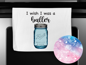 Kitchen Waffle Towel: Wish I Was A Baller